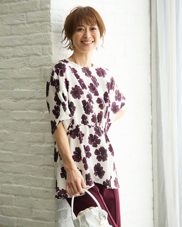 ダブルサテン・フラワープリントブラウス 詳細画像 パープル・パターン 1