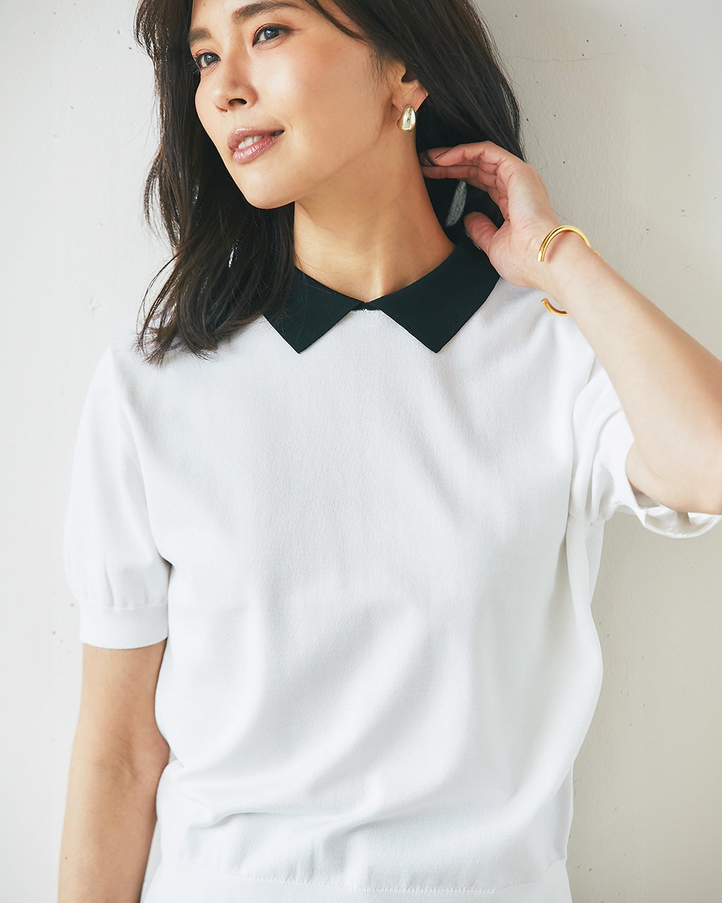 【ナス】ポロ衿プルオーバー　ニット NOLLEY'S Sophi（ノーリーズソフィ）の「《手洗い可能》ポロ衿プル