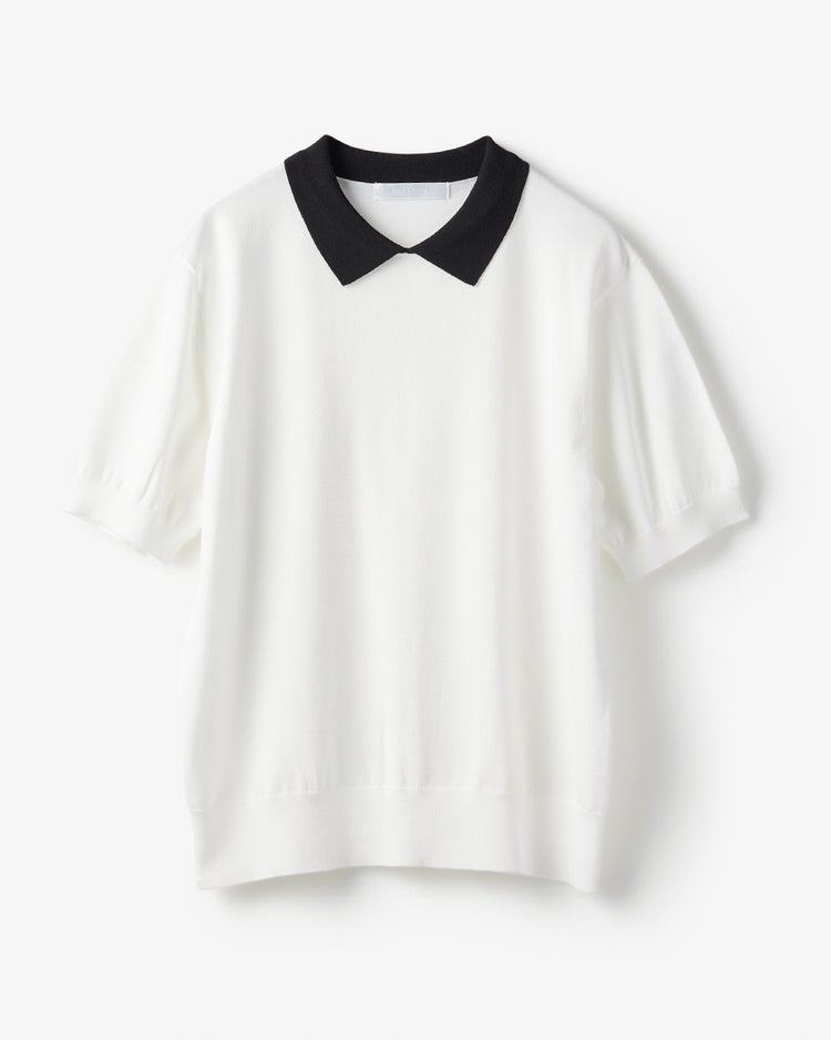 ポロ衿・配色プルオーバーニット 詳細画像 ホワイト 2