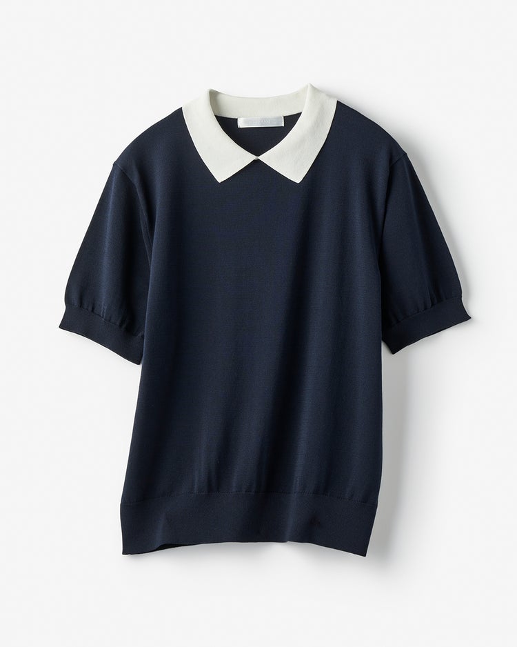 ポロ衿・配色プルオーバーニット 詳細画像 ミッドナイトブルー 2