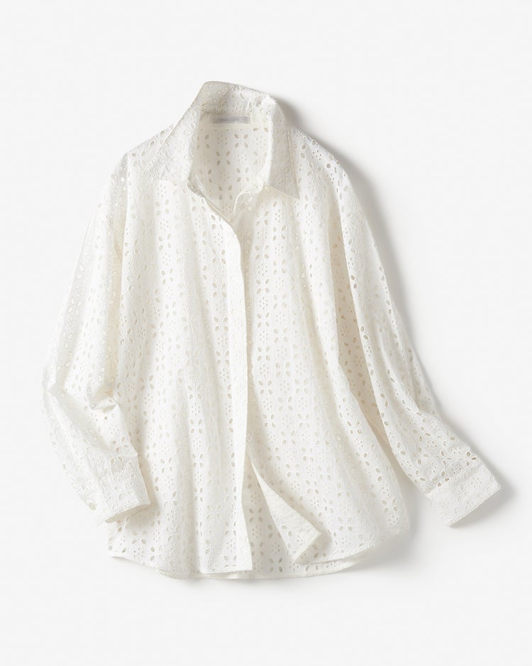 カットワークレース・比翼シャツ 詳細画像 ホワイト 2