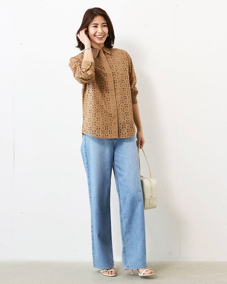 カットワークレース・比翼シャツ 詳細画像 ベージュ 2