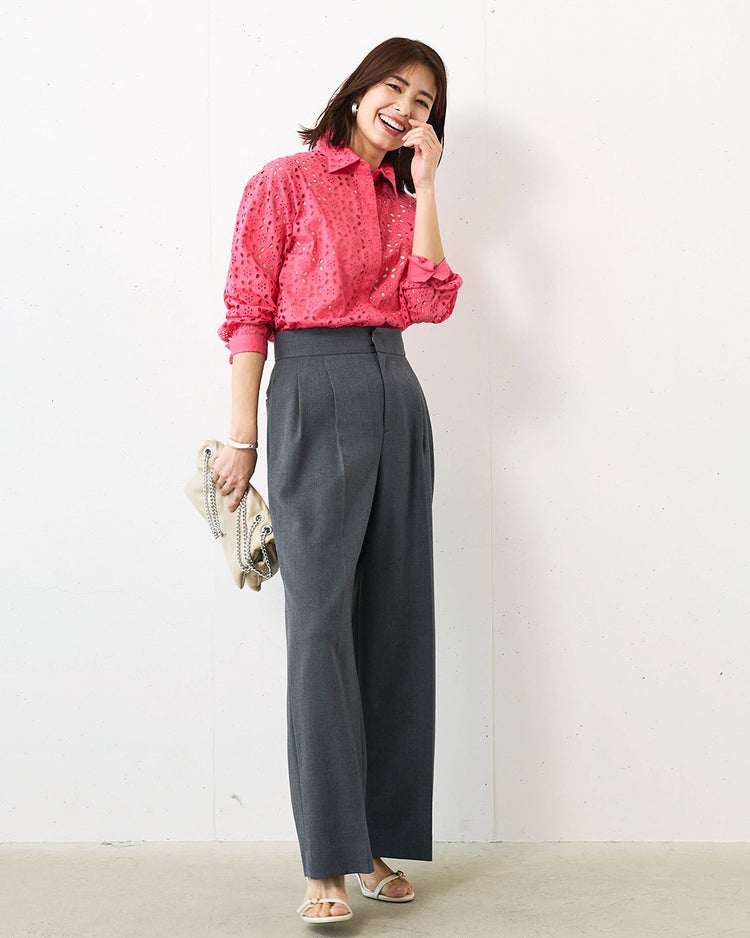 カットワークレース・比翼シャツ 詳細画像 ピンク 2