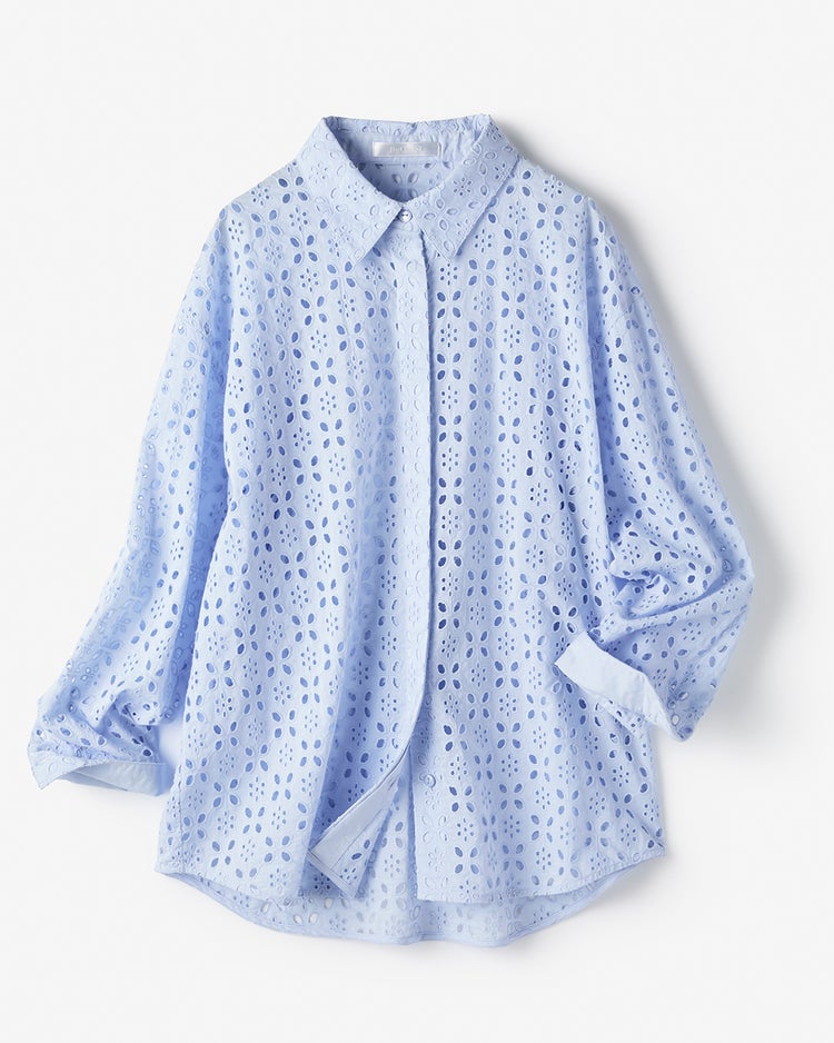 カットワークレース・比翼シャツ 詳細画像 サックス 2