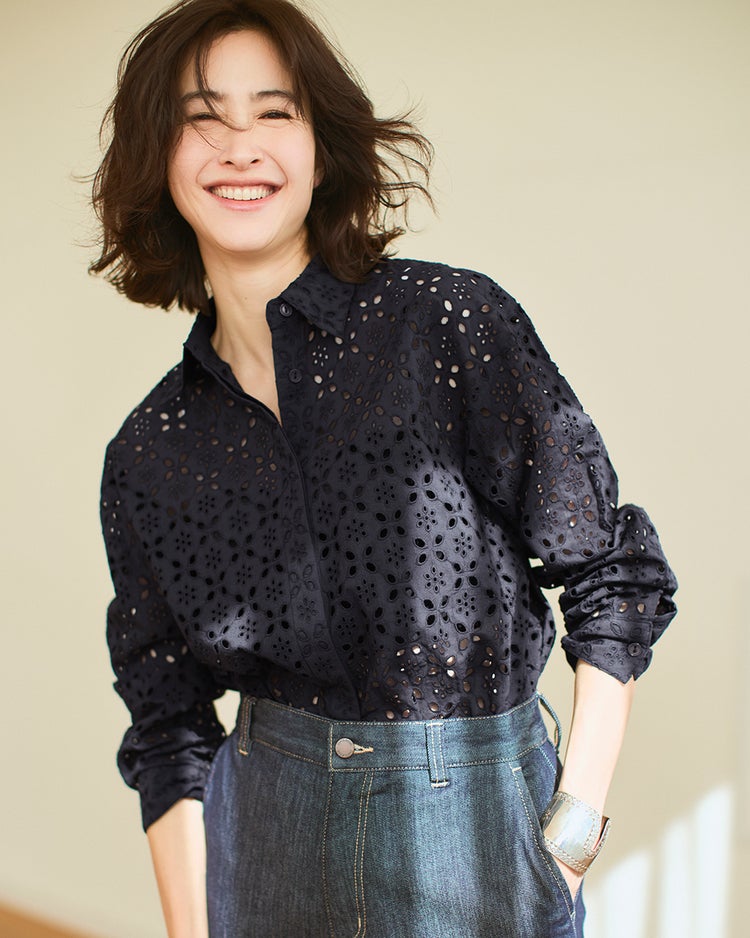 カットワークレース・比翼シャツ 詳細画像 ミッドナイトブルー 1