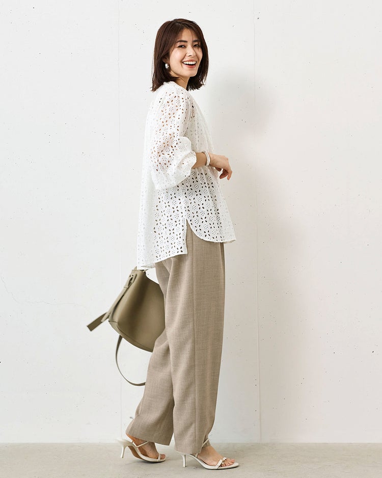 カットワークレース・キーネックブラウス 詳細画像 ホワイト 2