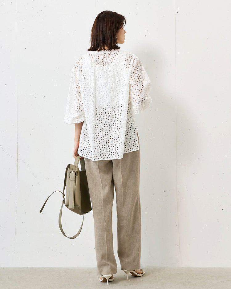 カットワークレース・キーネックブラウス 詳細画像 ホワイト 3