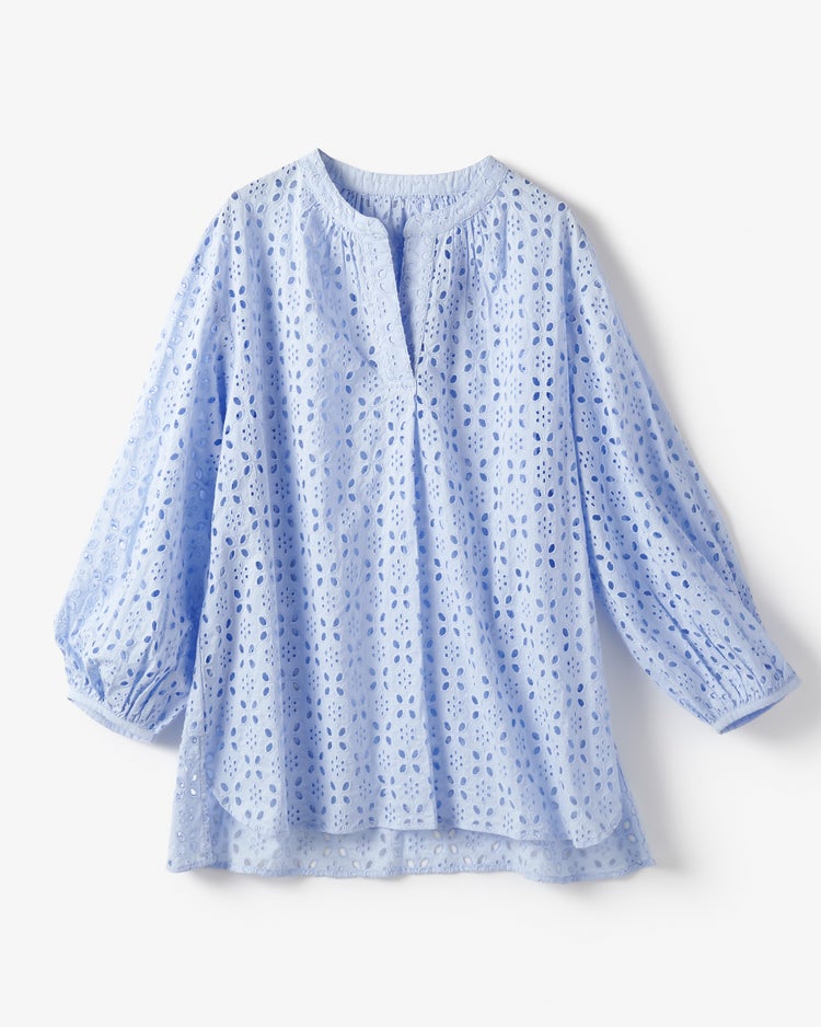 カットワークレース・キーネックブラウス 詳細画像 サックス 2