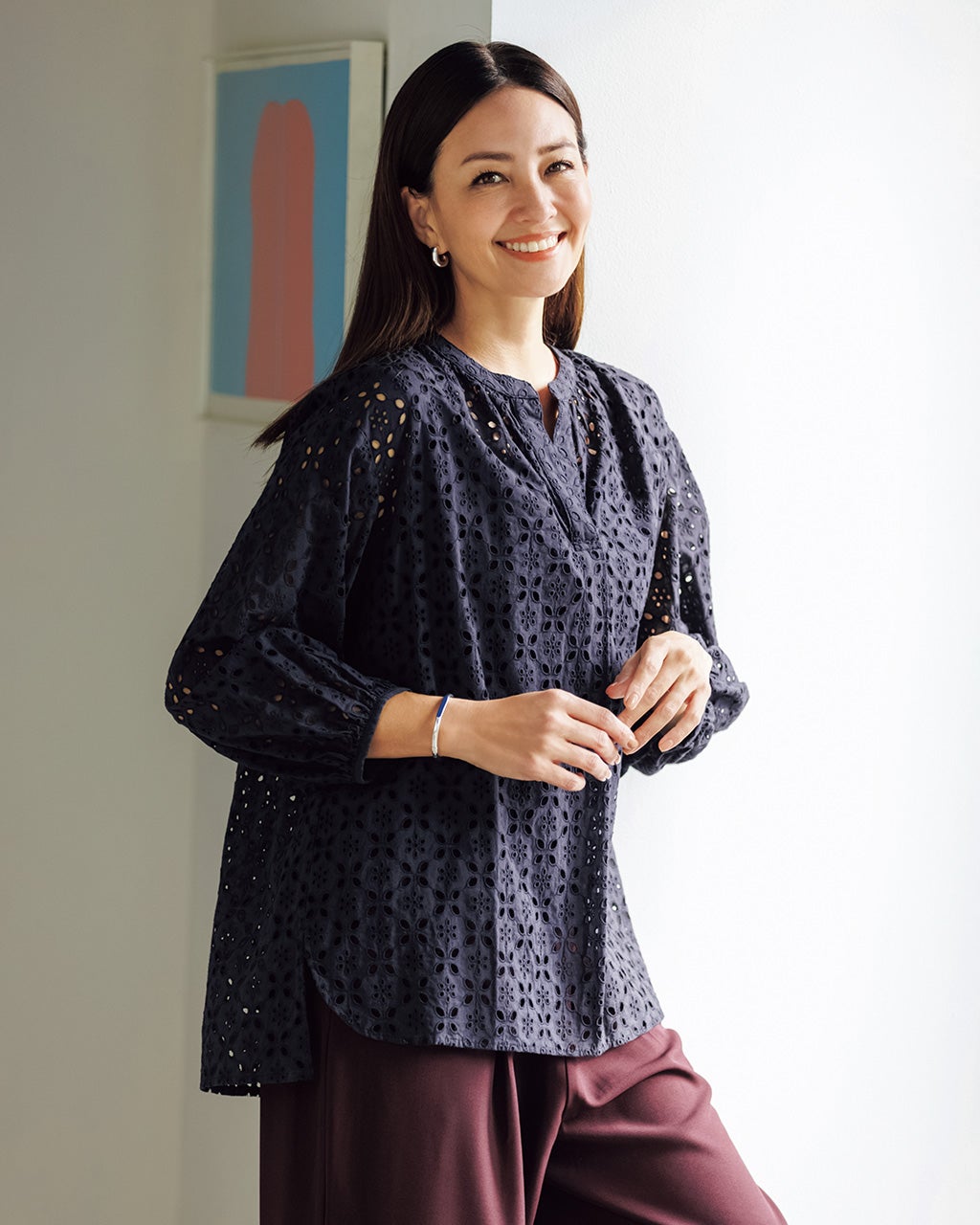 グレース♡カットワークレースニット♡クリーニング済 カットワークレース・キーネックブラウス/DoCLASSE