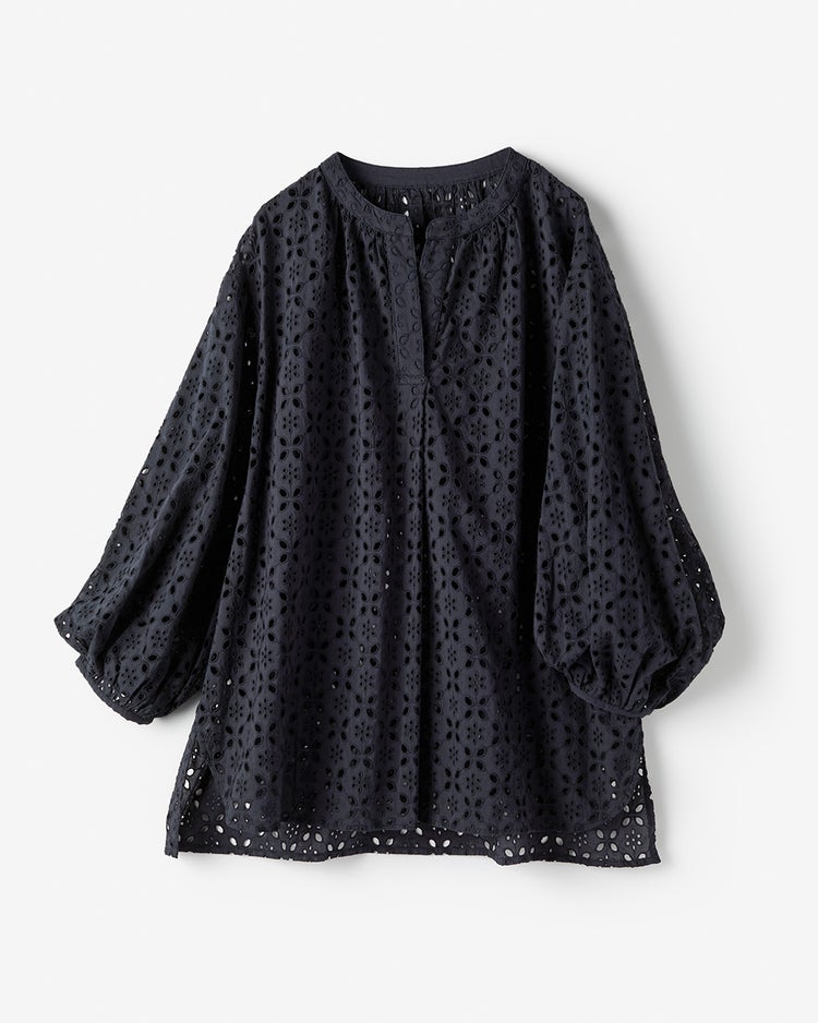 カットワークレース・キーネックブラウス 詳細画像 ミッドナイトブルー 2