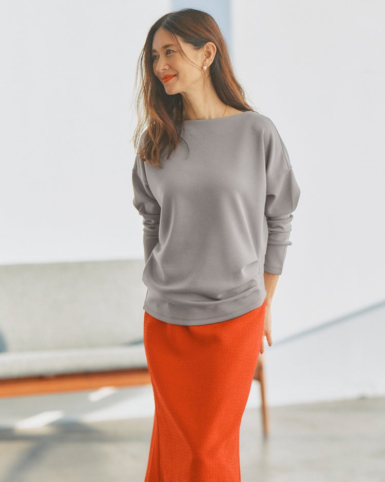 シルキーダンボール・ボートネック 詳細画像 グレー 1