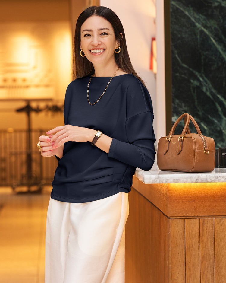 シルキーダンボール・ボートネック 詳細画像 ミッドナイトブルー 1