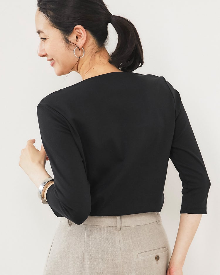 ボートネックN／7分袖・ドゥクラッセTシャツ 詳細画像 ブラック 4