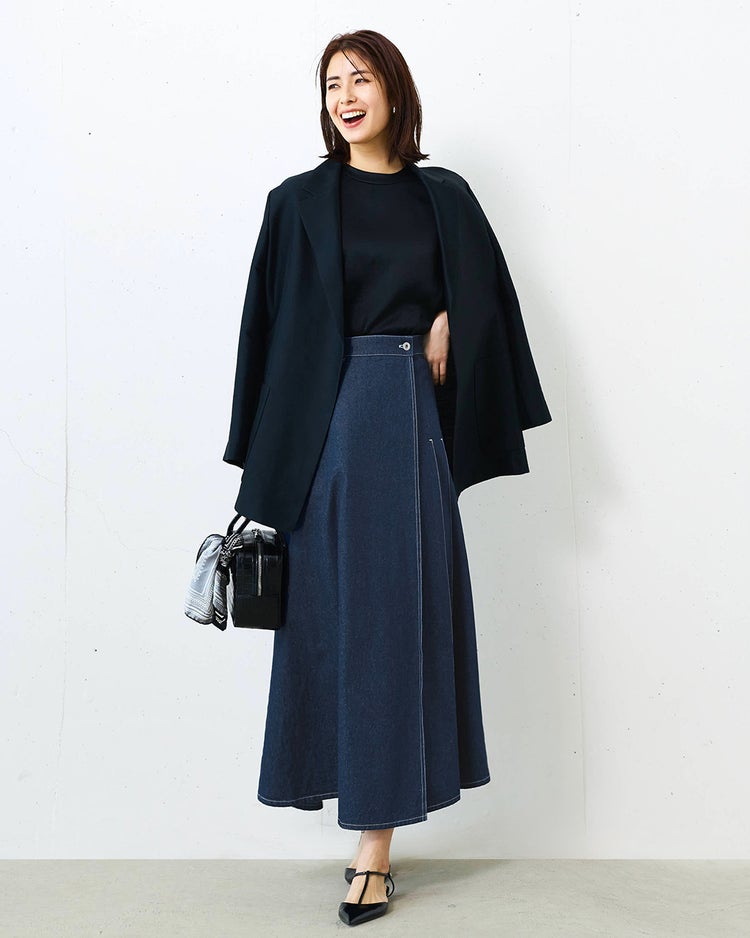 アシメタック・ラップ風デニムスカート 詳細画像 インディゴ 3