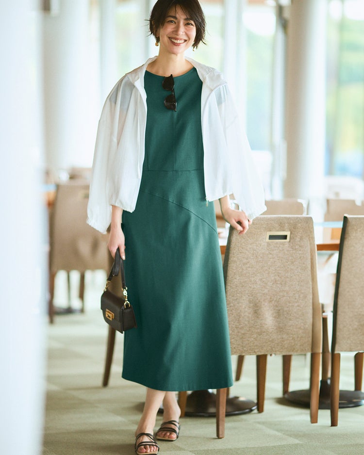 コットンポンチ・構築フレアワンピース 詳細画像 グリーン 1