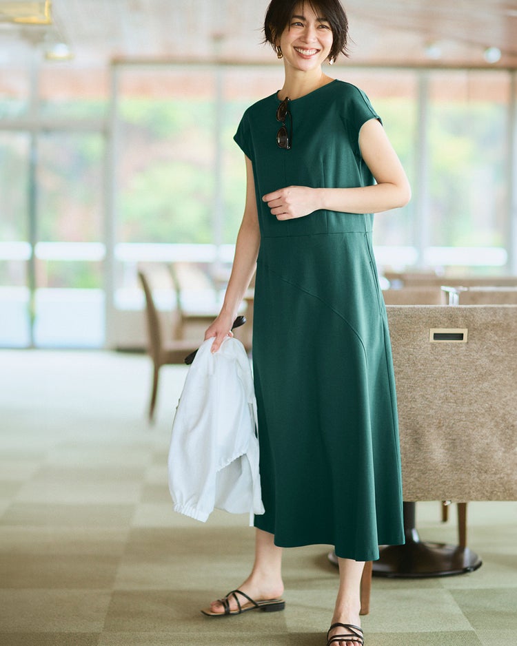 コットンポンチ・構築フレアワンピース 詳細画像 グリーン 2