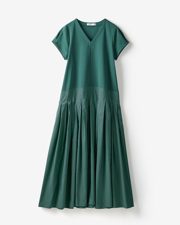 コットンポンチ・異素材デザインワンピース 詳細画像 グリーン 2