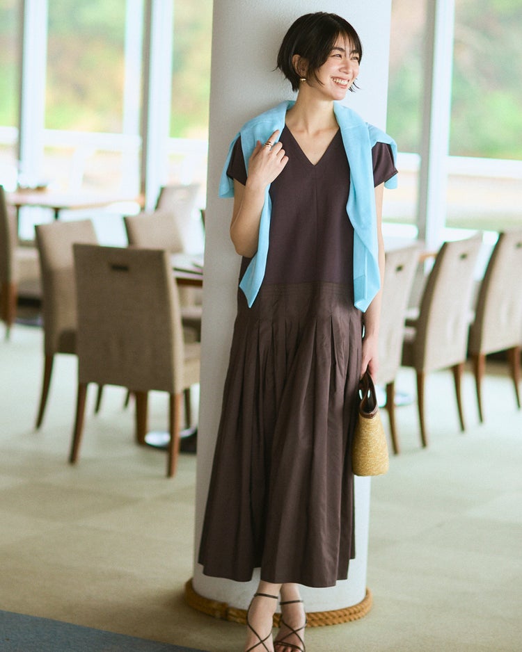 コットンポンチ・異素材デザインワンピース 詳細画像 ブラウン 2