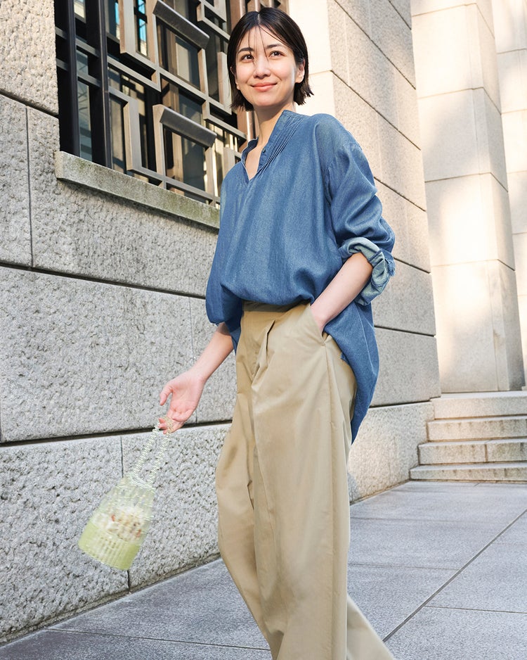 ドレーピーデニム・スキッパーブラウス 詳細画像 インディゴ 1