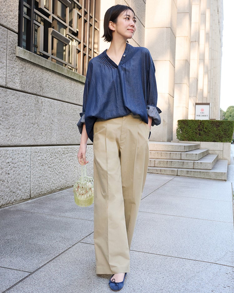 ドレーピーデニム・スキッパーブラウス 詳細画像 ダークインディゴ 1