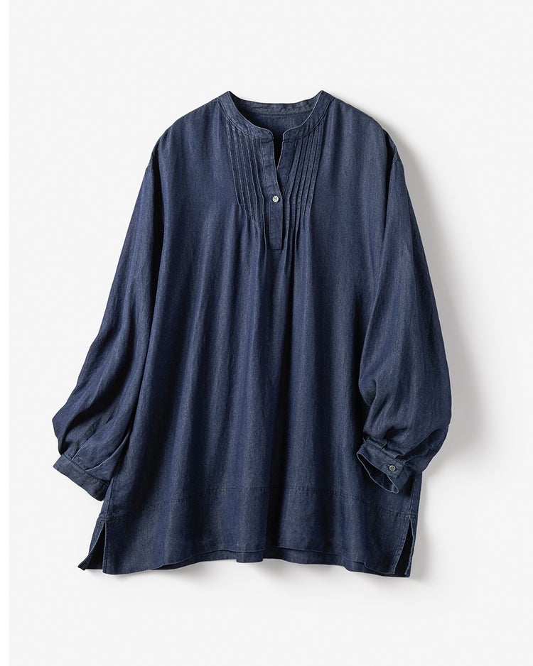 ドレーピーデニム・スキッパーブラウス 詳細画像 ダークインディゴ 2