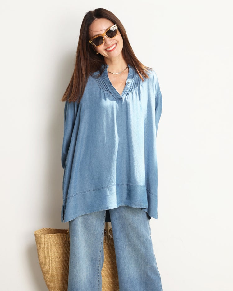 ドレーピーデニム・スキッパーブラウス 詳細画像 ライトインディゴ 1