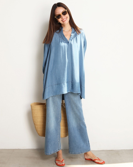 ドレーピーデニム・スキッパーブラウス