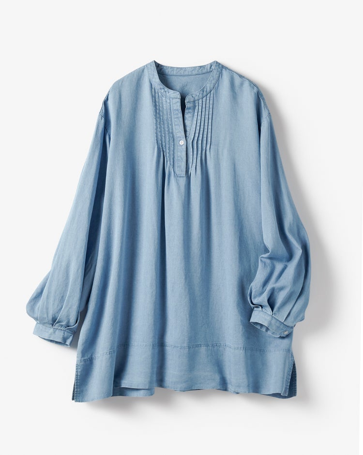 ドレーピーデニム・スキッパーブラウス 詳細画像 ライトインディゴ 2