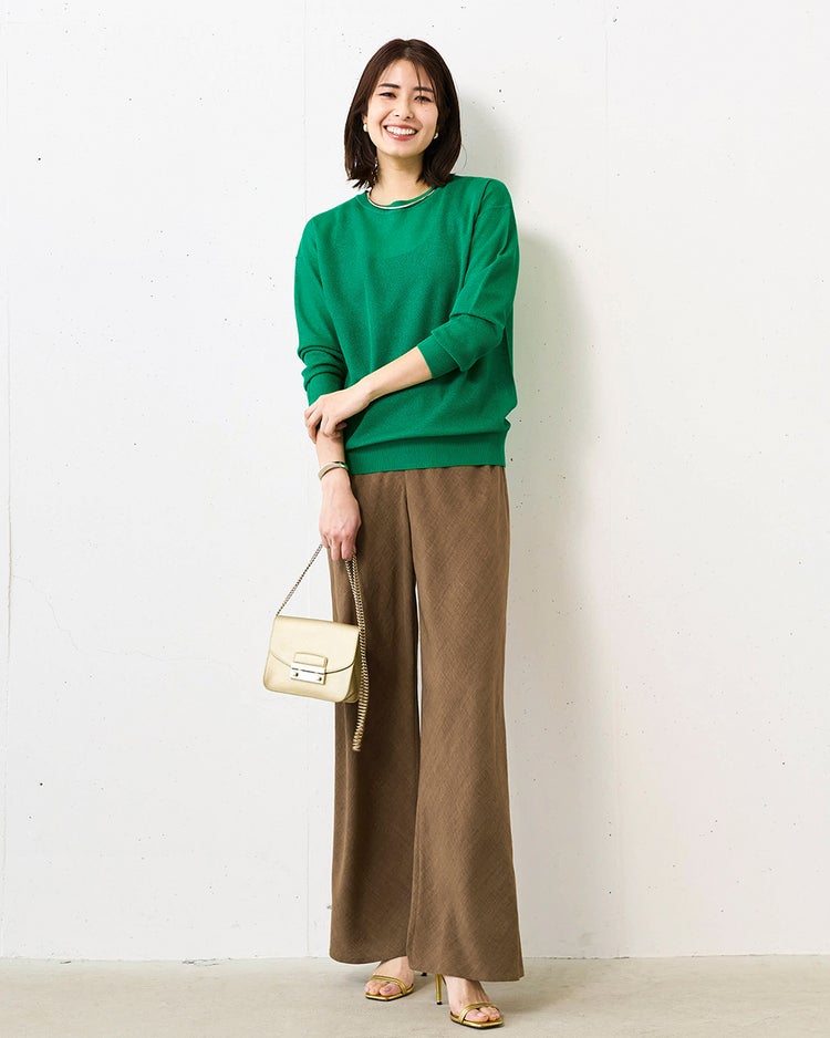 スパークリングニット・クルートップス 詳細画像 グリーン 2