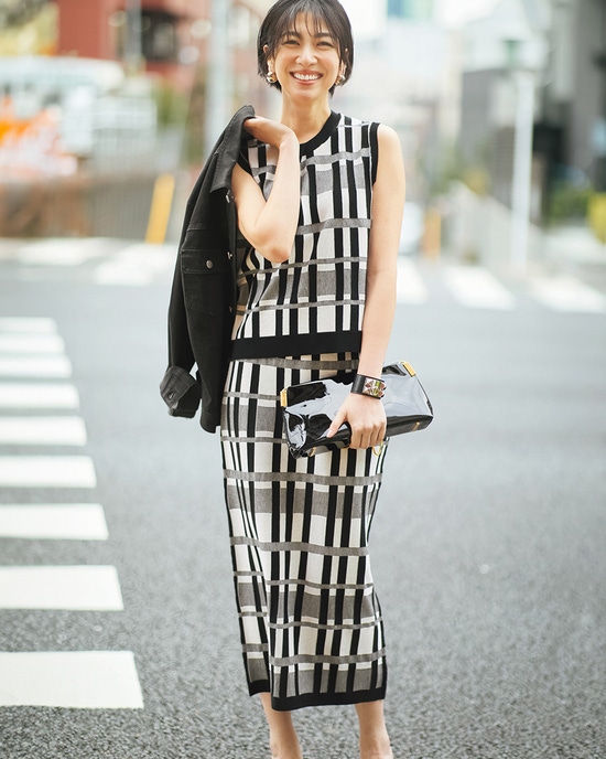 ジャカードニット・チェック柄セットアップ