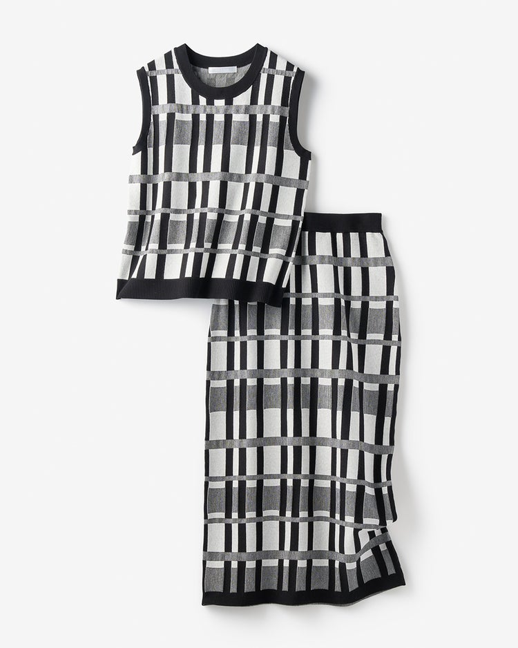 ジャカードニット・チェック柄セットアップ 詳細画像 ブラックパターン 3