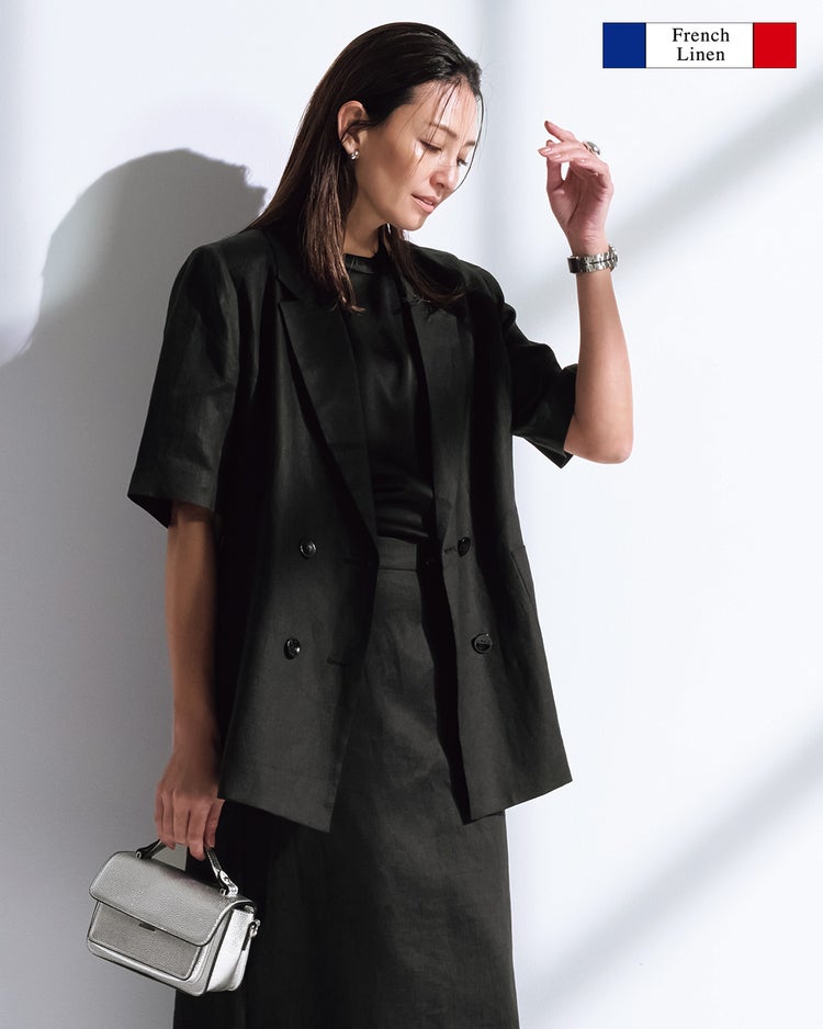 フレンチリネン・ハーフ袖ジャケット 詳細画像 ブラック 1