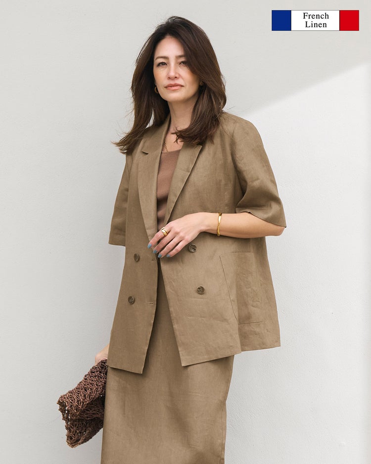 フレンチリネン・ハーフ袖ジャケット 詳細画像 モカ 1