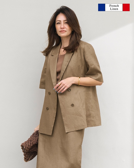 フレンチリネン・ハーフ袖ジャケット