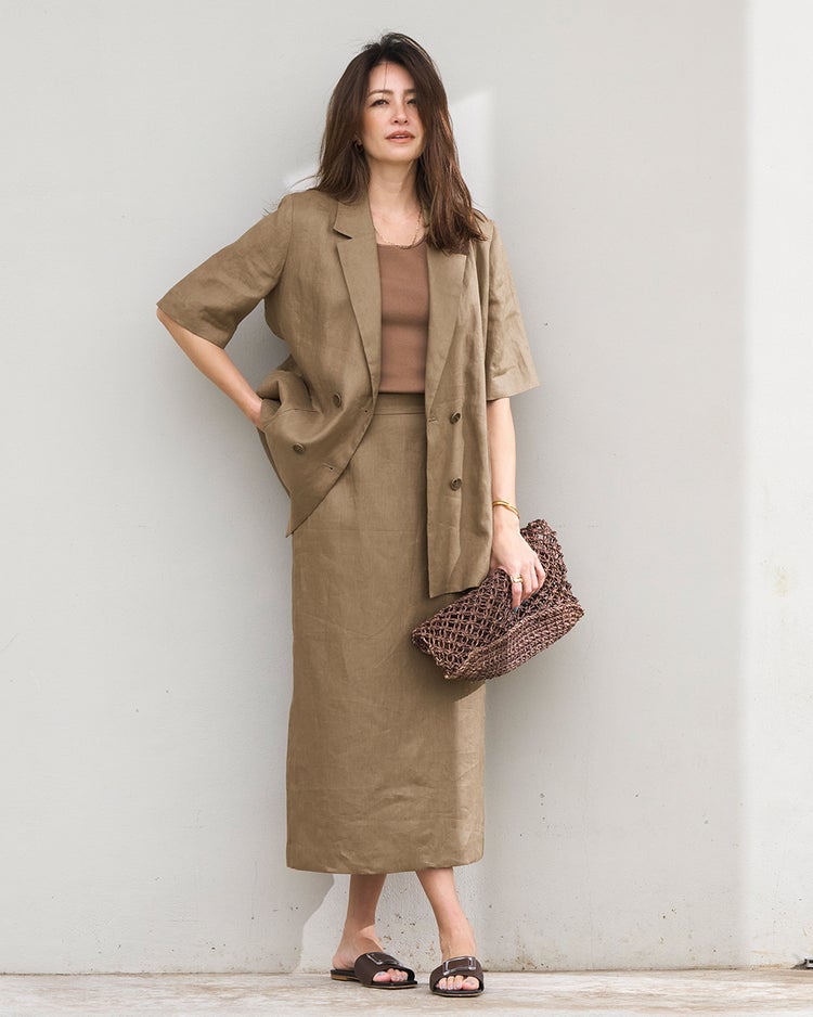 フレンチリネン・ハーフ袖ジャケット 詳細画像 モカ 2