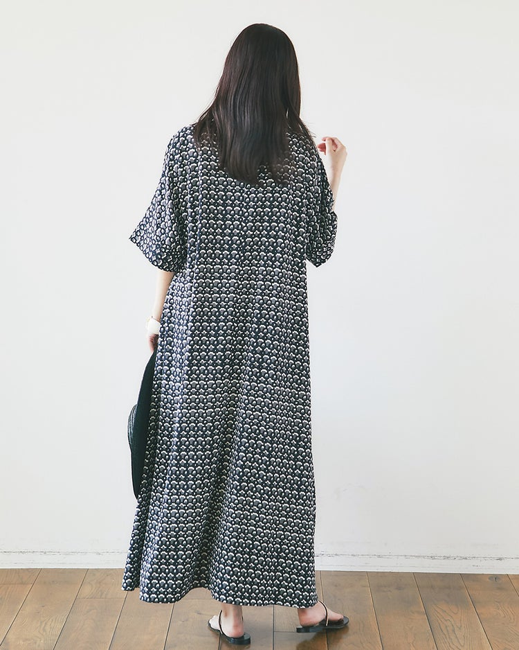 SARARI Air・キーネックドレス／ロング 詳細画像 グレーパターン 3