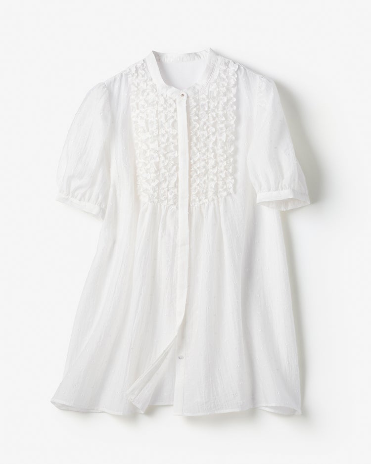 ドットジャカード・フリルブラウス 詳細画像 ホワイト 3