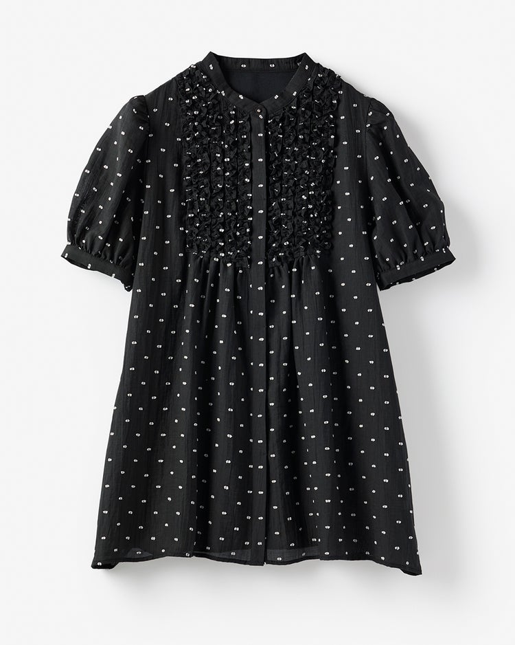 ドットジャカード・フリルブラウス 詳細画像 ブラック 3