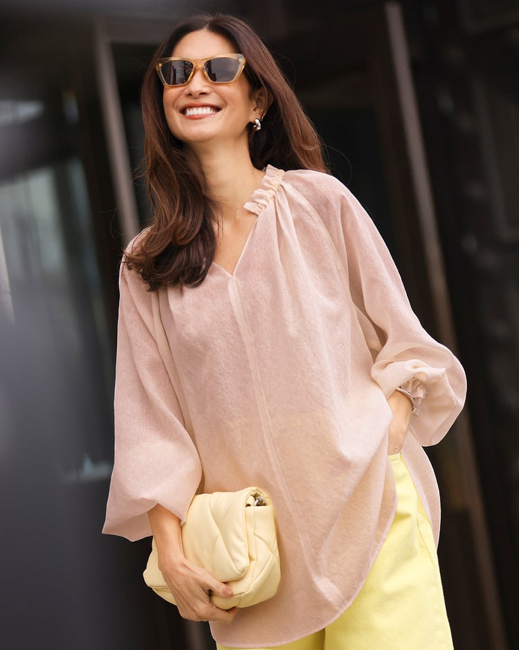 シアーエンボス・ギャザーブラウス 詳細画像 ダスティーピンク 1