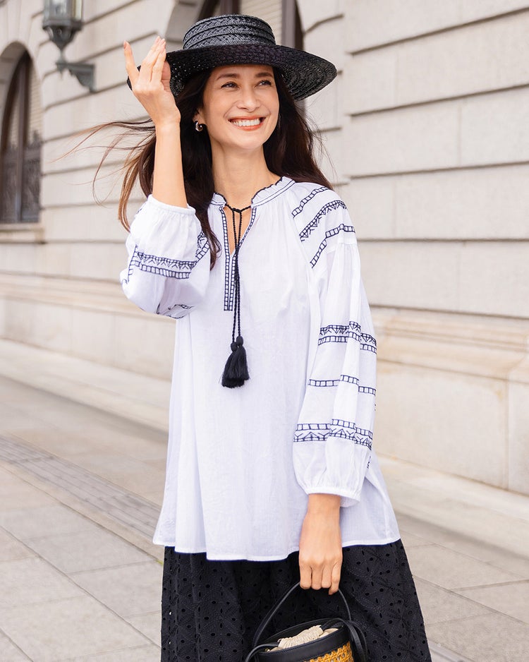 コットンボイル・エンブロイダリーブラウス 詳細画像 ホワイト 1