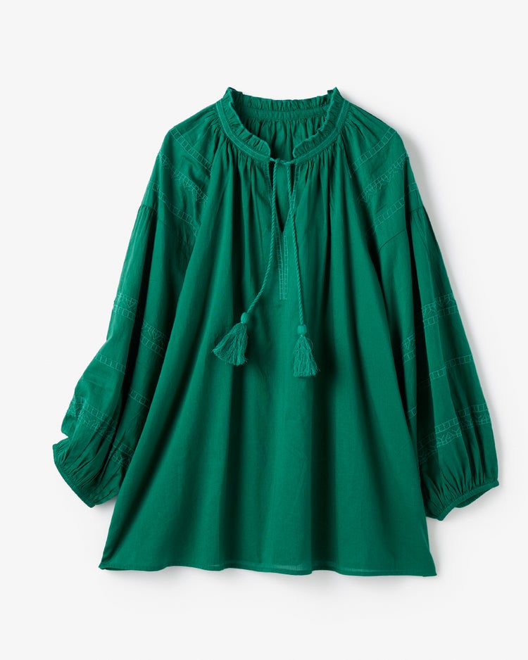 コットンボイル・エンブロイダリーブラウス 詳細画像 グリーン 2