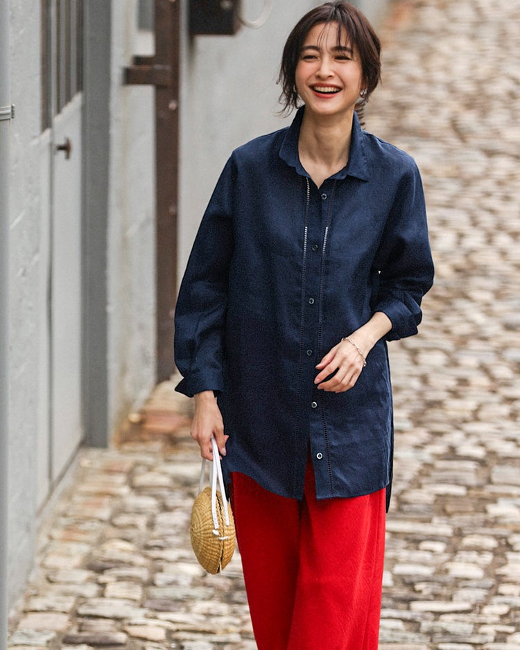 シアーラミー・はしごレースロングシャツ 詳細画像 ネイビー 1