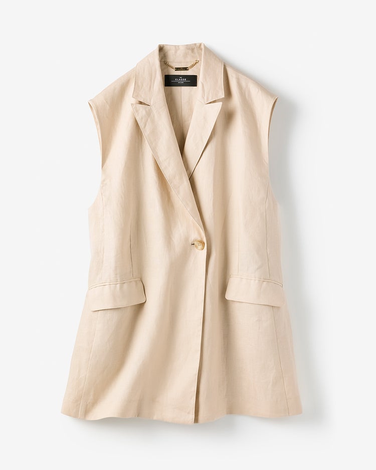 フレンチリネン・テーラードジレ 詳細画像 ライトベージュ 2