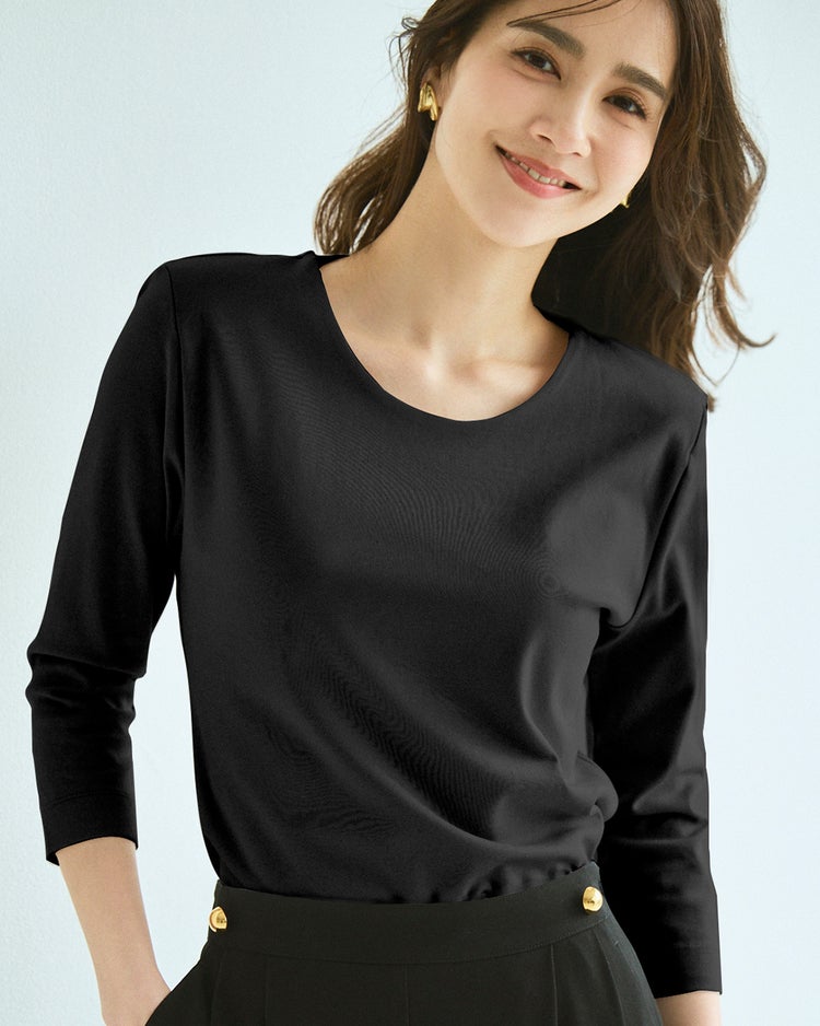 立体クルーネックN／7分袖・DoT 詳細画像 ブラック 1