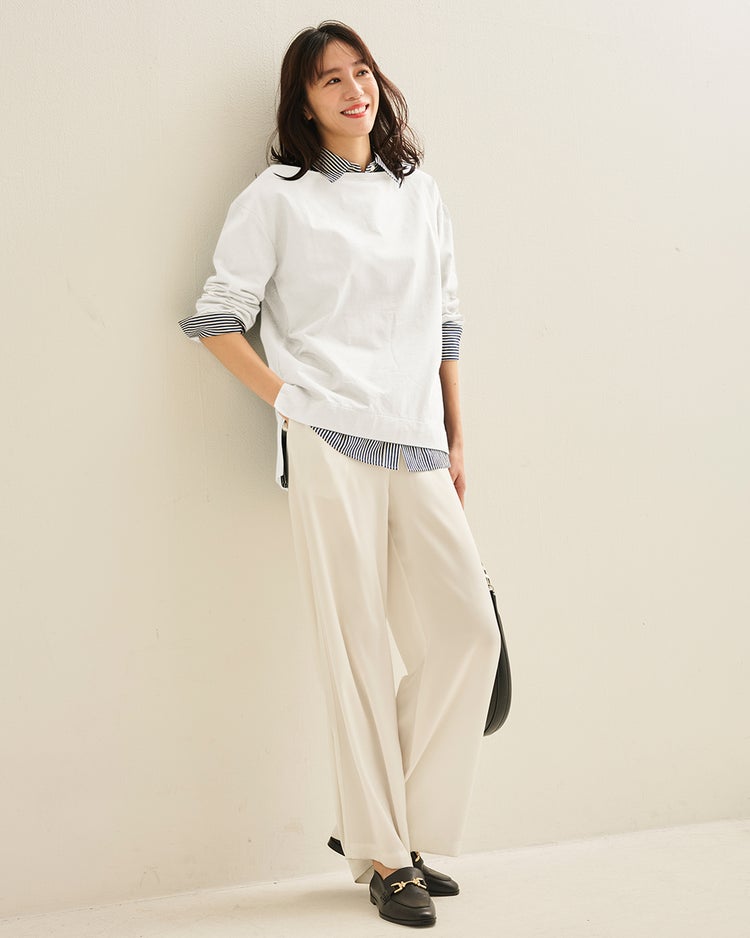 高密度シルコットン・ボートネックT／長め丈 詳細画像 オフホワイト 1