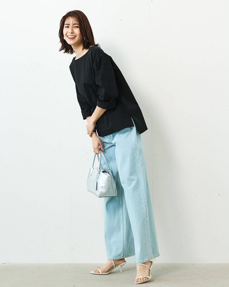 高密度シルコットン・ボートネックT／長め丈 詳細画像 ブラック 1