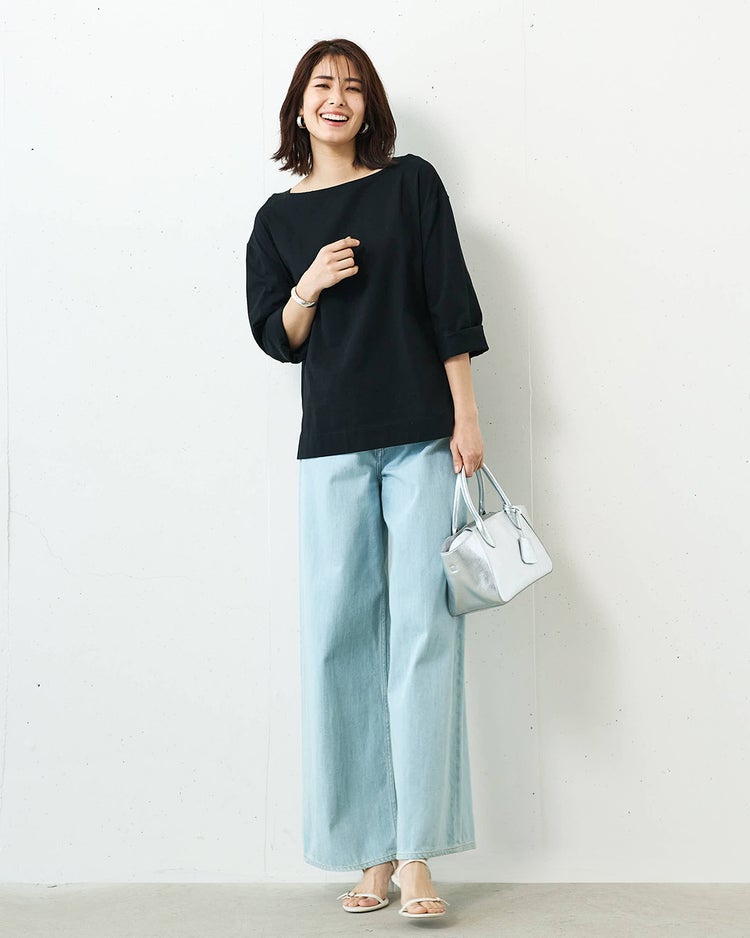 高密度シルコットン・ボートネックT／長め丈 詳細画像 ブラック 2