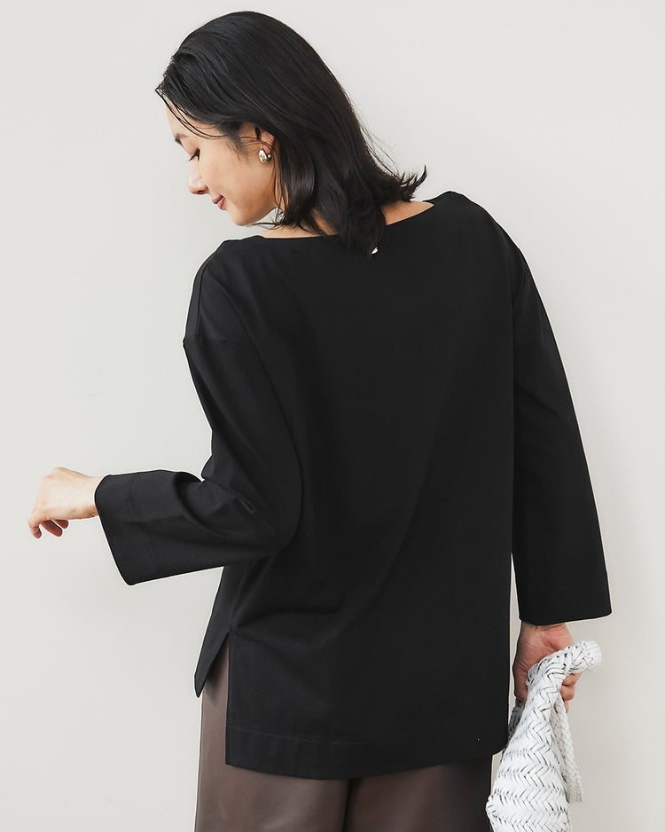 高密度シルコットン・ボートネックT／長め丈 詳細画像 ブラック 5