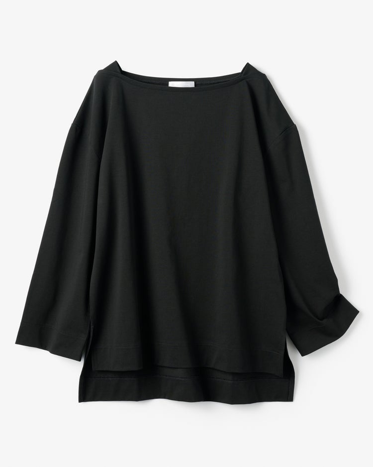 高密度シルコットン・ボートネックT／長め丈 詳細画像 ブラック 6