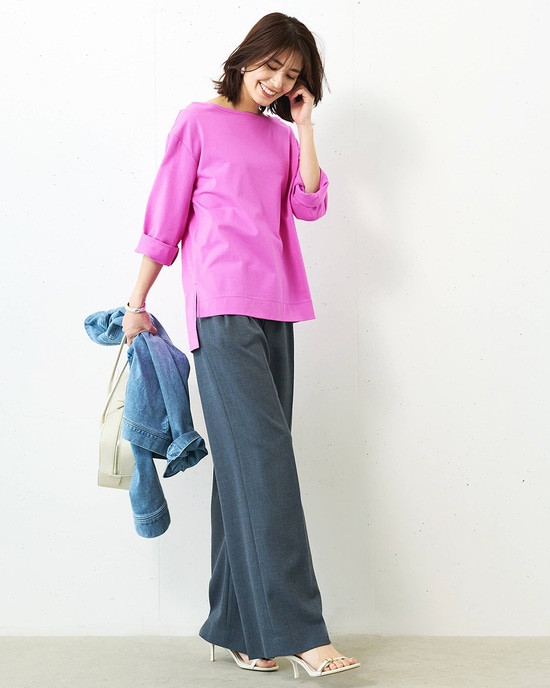 高密度シルコットン・ボートネックT／長め丈